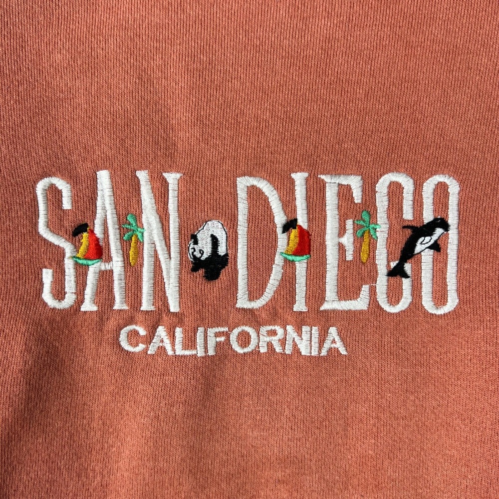 Vintage Embroidered San Diego California  Sweatshirt Mens XL Orange Vacation